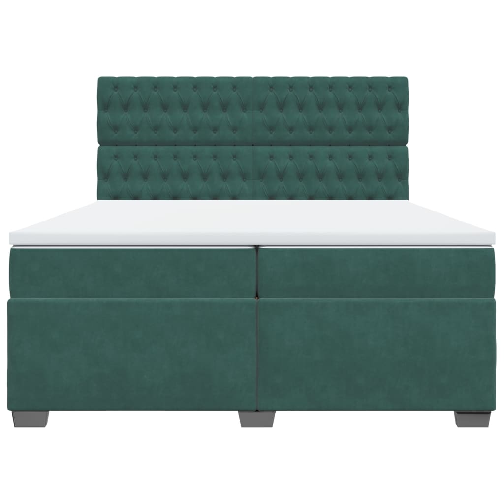 Box Spring Bed with Mattress Dark Green 200x200 cm Velvet