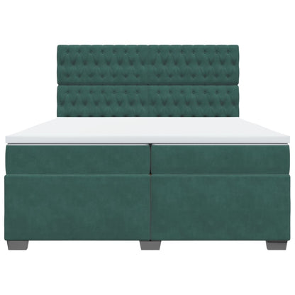 Box Spring Bed with Mattress Dark Green 200x200 cm Velvet