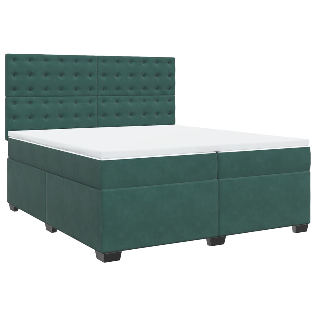 Box Spring Bed with Mattress Dark Green 200x200 cm Velvet