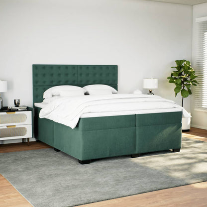 Box Spring Bed with Mattress Dark Green 200x200 cm Velvet