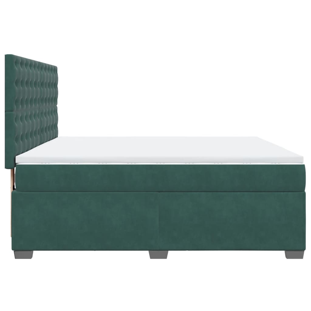Box Spring Bed with Mattress Dark Green 200x200 cm Velvet