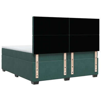 Box Spring Bed with Mattress Dark Green 200x200 cm Velvet