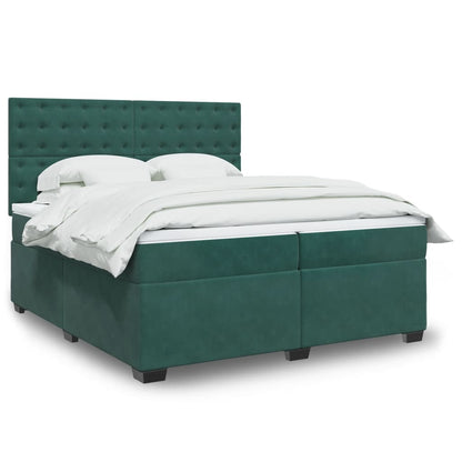 Box Spring Bed with Mattress Dark Green 200x200 cm Velvet