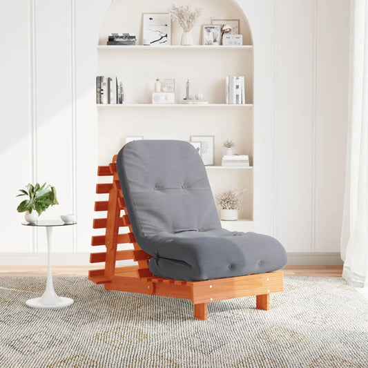 Futon Sofa Bed with Mattress Wax Brown 60x206x11 cm Solid Wood Pine