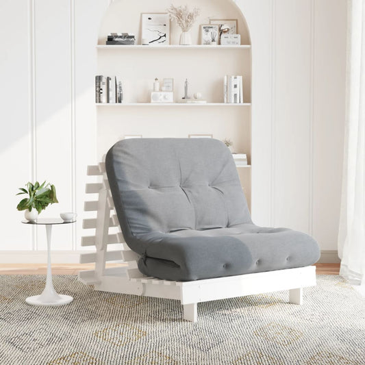 Futon Sofa Bed with Mattress White 80x206x11 cm Solid Wood Pine