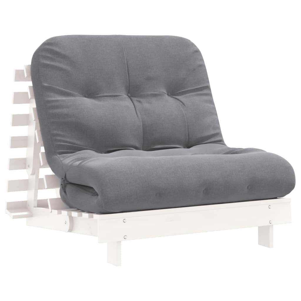 Futon Sofa Bed with Mattress White 90x206x11 cm Solid Wood Pine