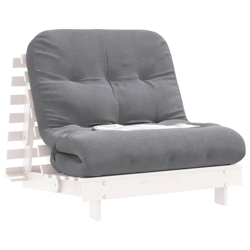 Futon Sofa Bed with Mattress White 90x206x11 cm Solid Wood Pine