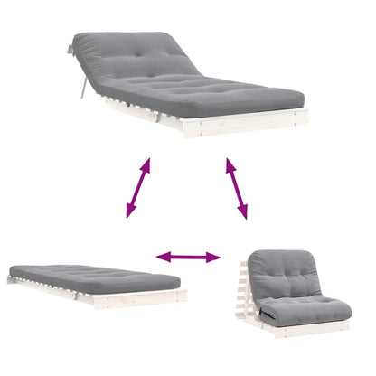 Futon Sofa Bed with Mattress White 90x206x11 cm Solid Wood Pine