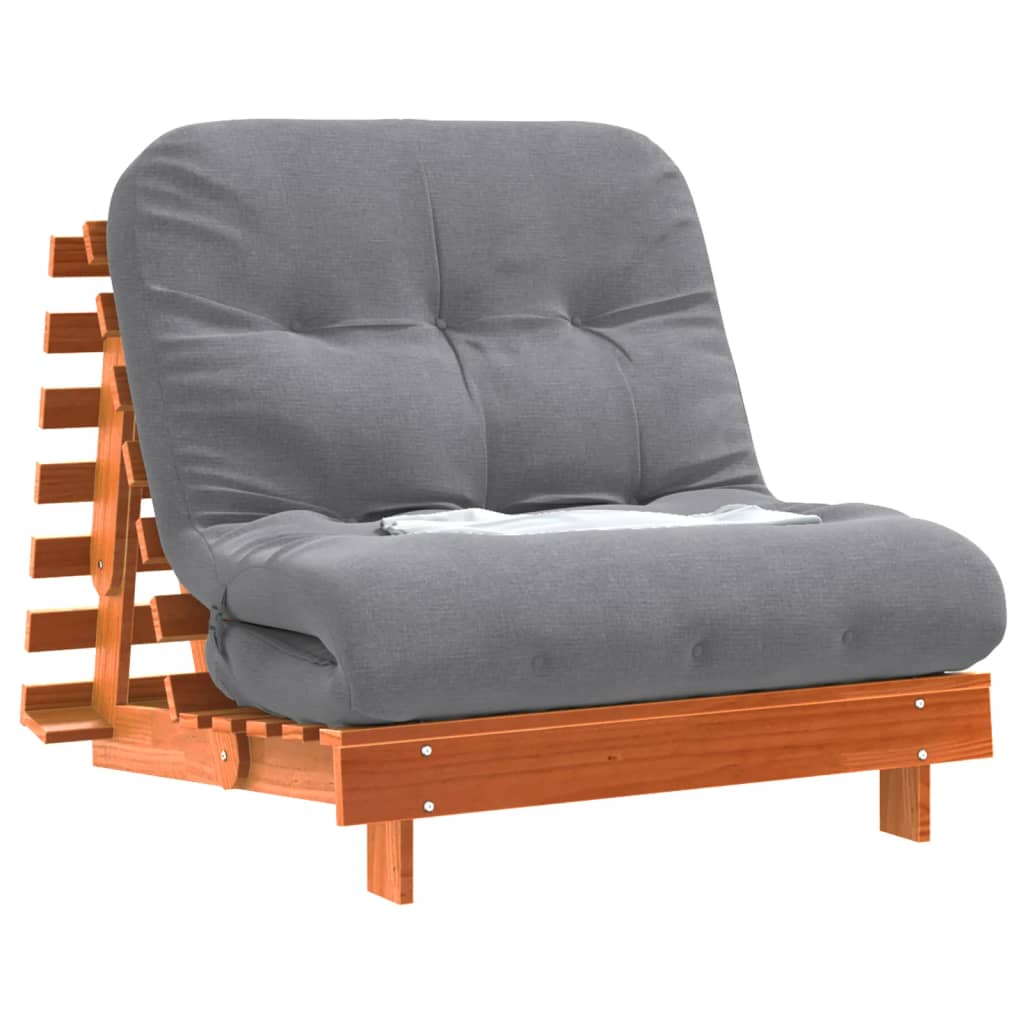 Futon Sofa Bed with Mattress Wax Brown 90x206x11 cm Solid Wood Pine