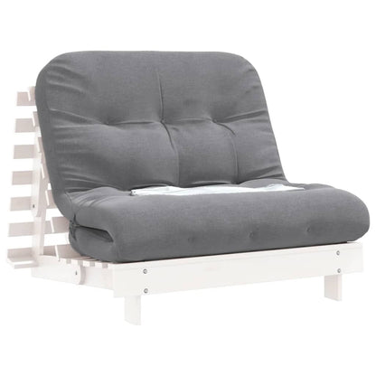 Futon Sofa Bed with Mattress White 100x206x11 cm Solid Wood Pine