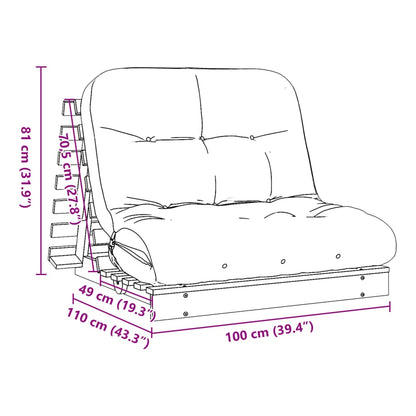 Futon Sofa Bed with Mattress Wax Brown 100x206x11 cm Solid Wood Pine