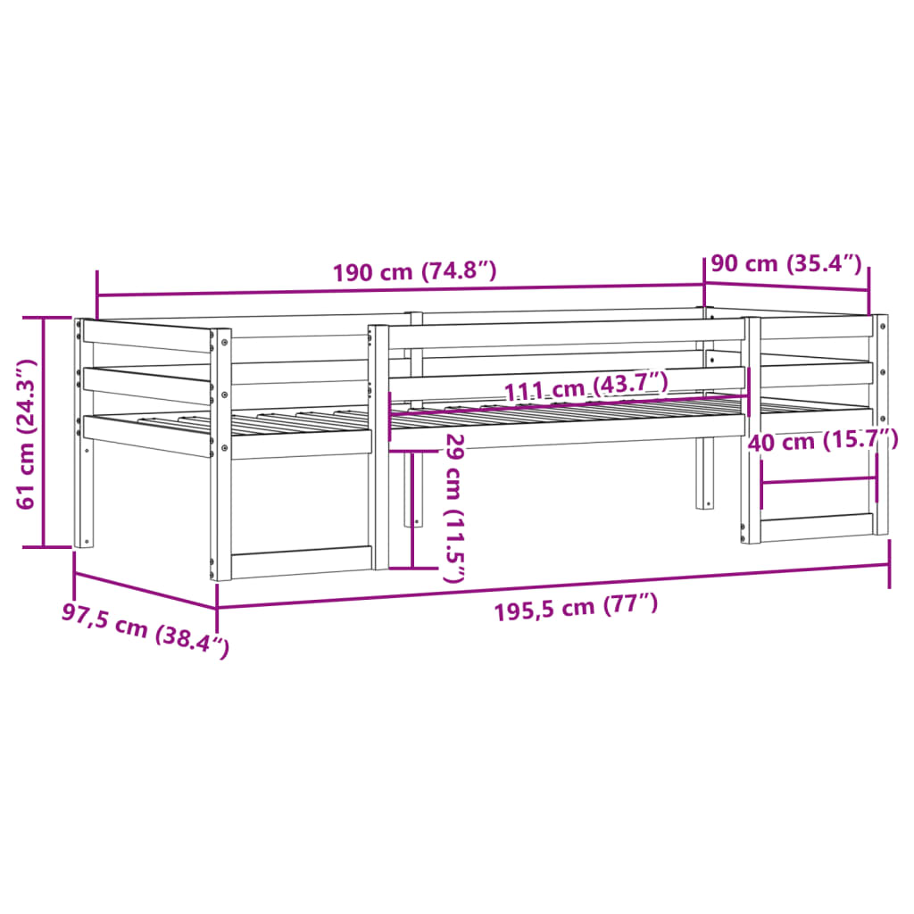 Kids' Bed Frame without Mattress Wax Brown 90x190 cm Single