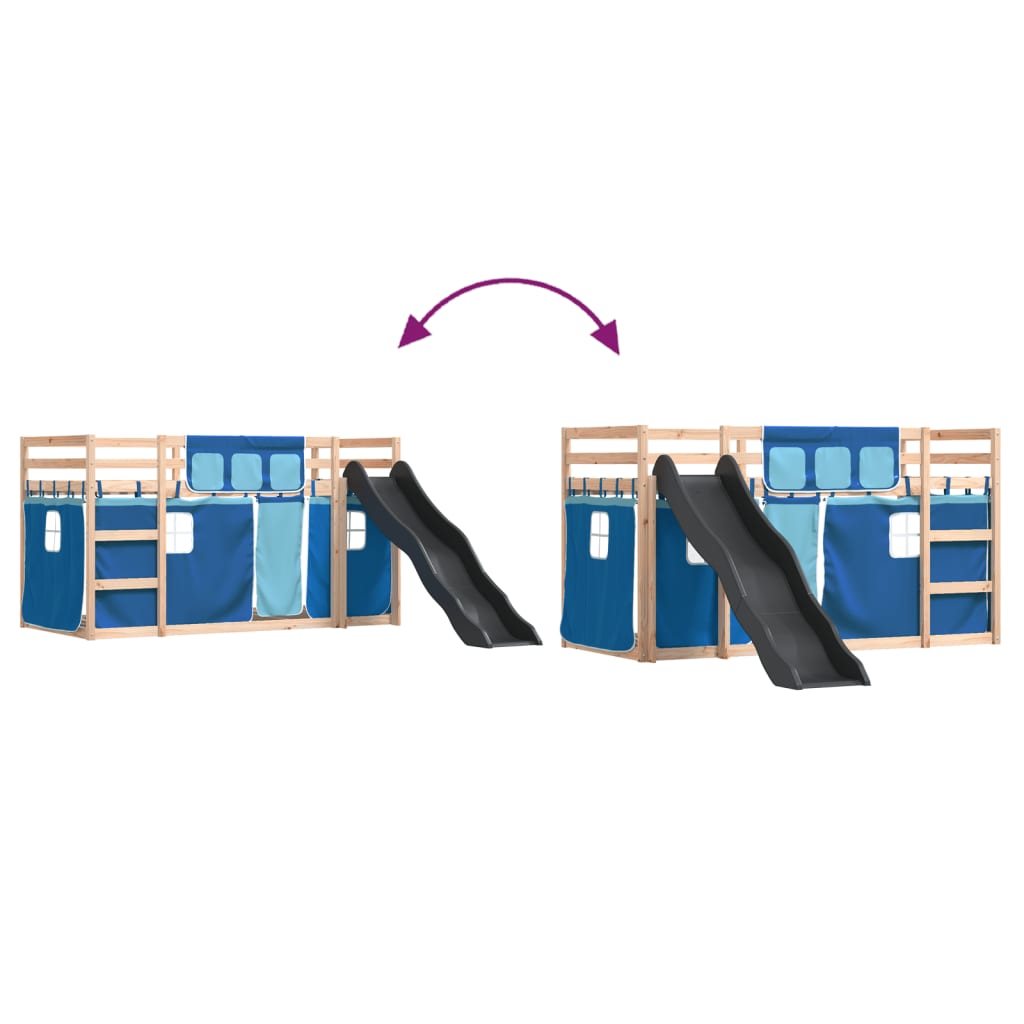 Bunk Bed without Mattress with Slide and Curtains Blue 90x200 cm