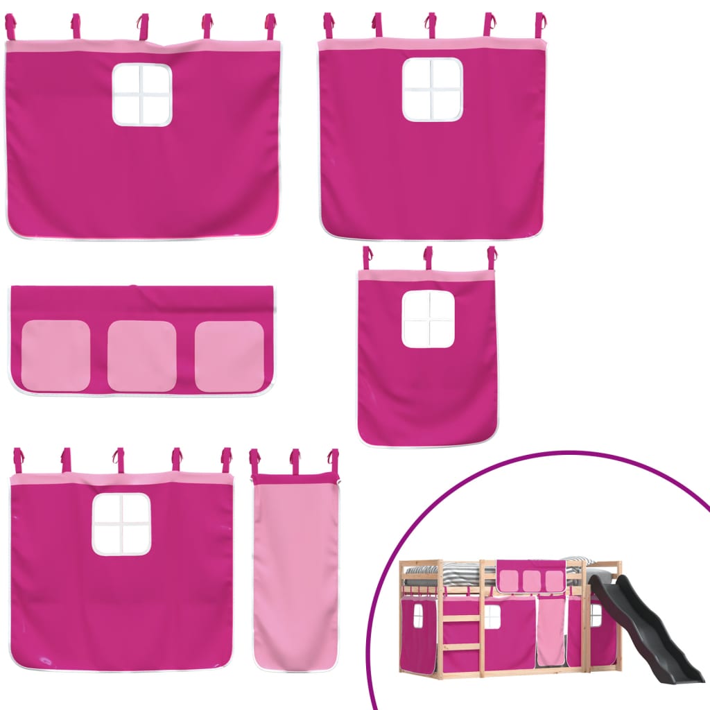 Bunk Bed without Mattress with Slide and Curtains Pink 90x200 cm