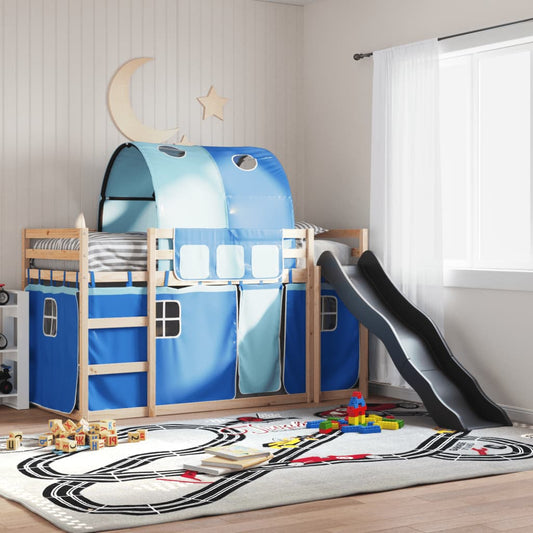 Bunk Bed without Mattress with Slide and Curtains Blue 90x200 cm