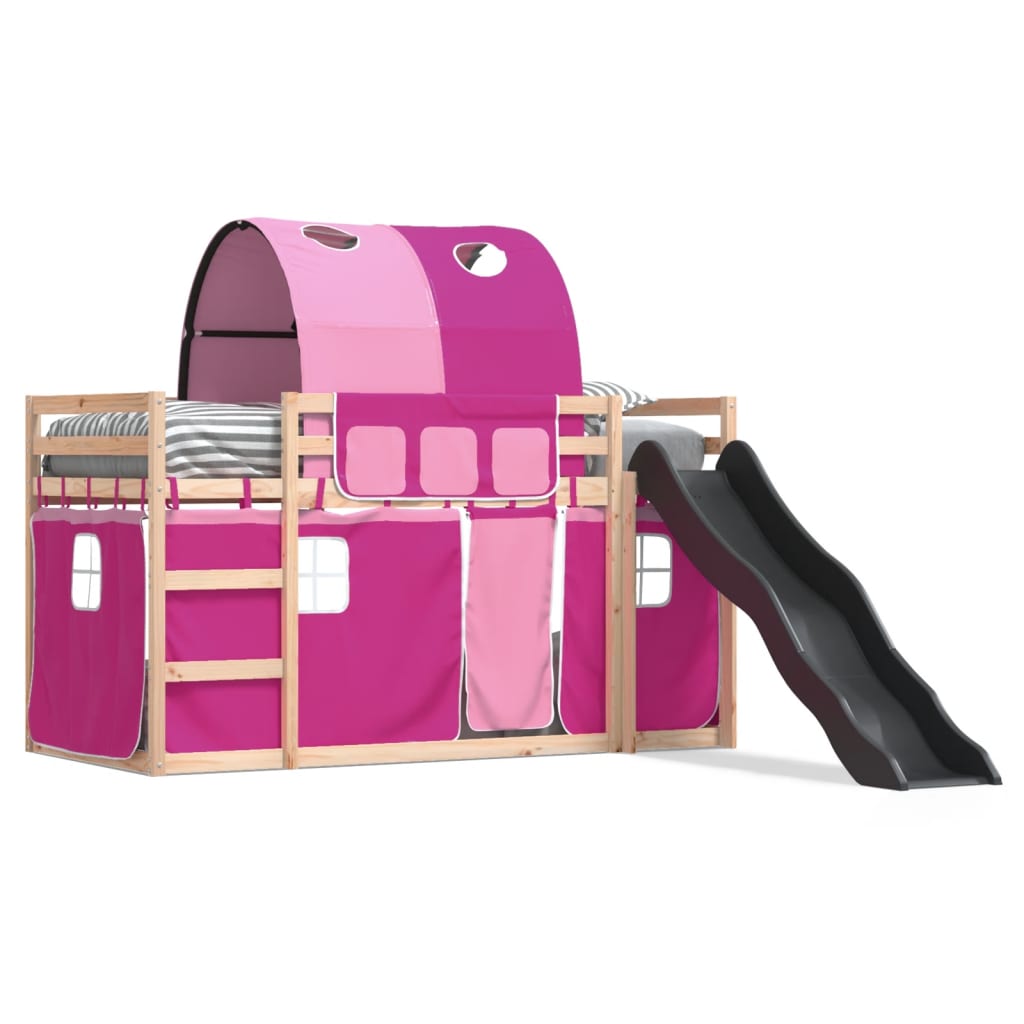 Bunk Bed without Mattress with Slide and Curtains Pink 90x200 cm