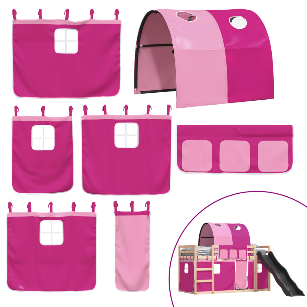 Bunk Bed without Mattress with Slide and Curtains Pink 90x200 cm