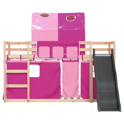 Bunk Bed without Mattress with Slide and Curtains Pink 90x200 cm