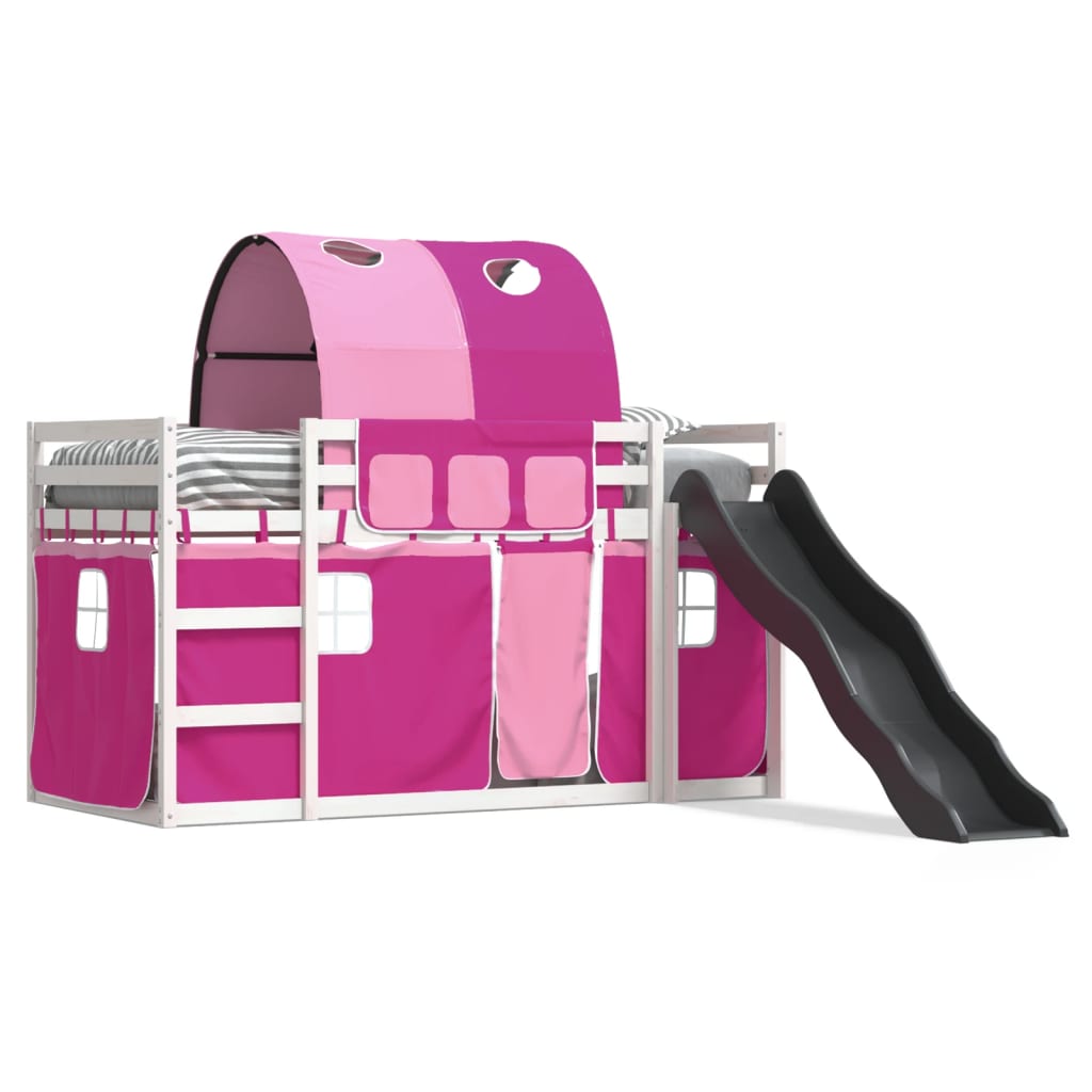 Bunk Bed without Mattress with Slide and Curtains Pink 90x200 cm