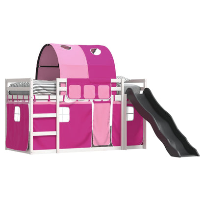 Bunk Bed without Mattress with Slide and Curtains Pink 90x200 cm