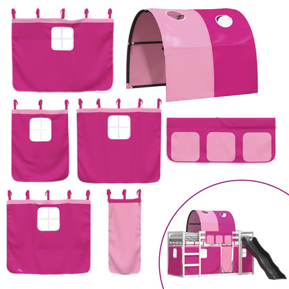 Bunk Bed without Mattress with Slide and Curtains Pink 90x200 cm