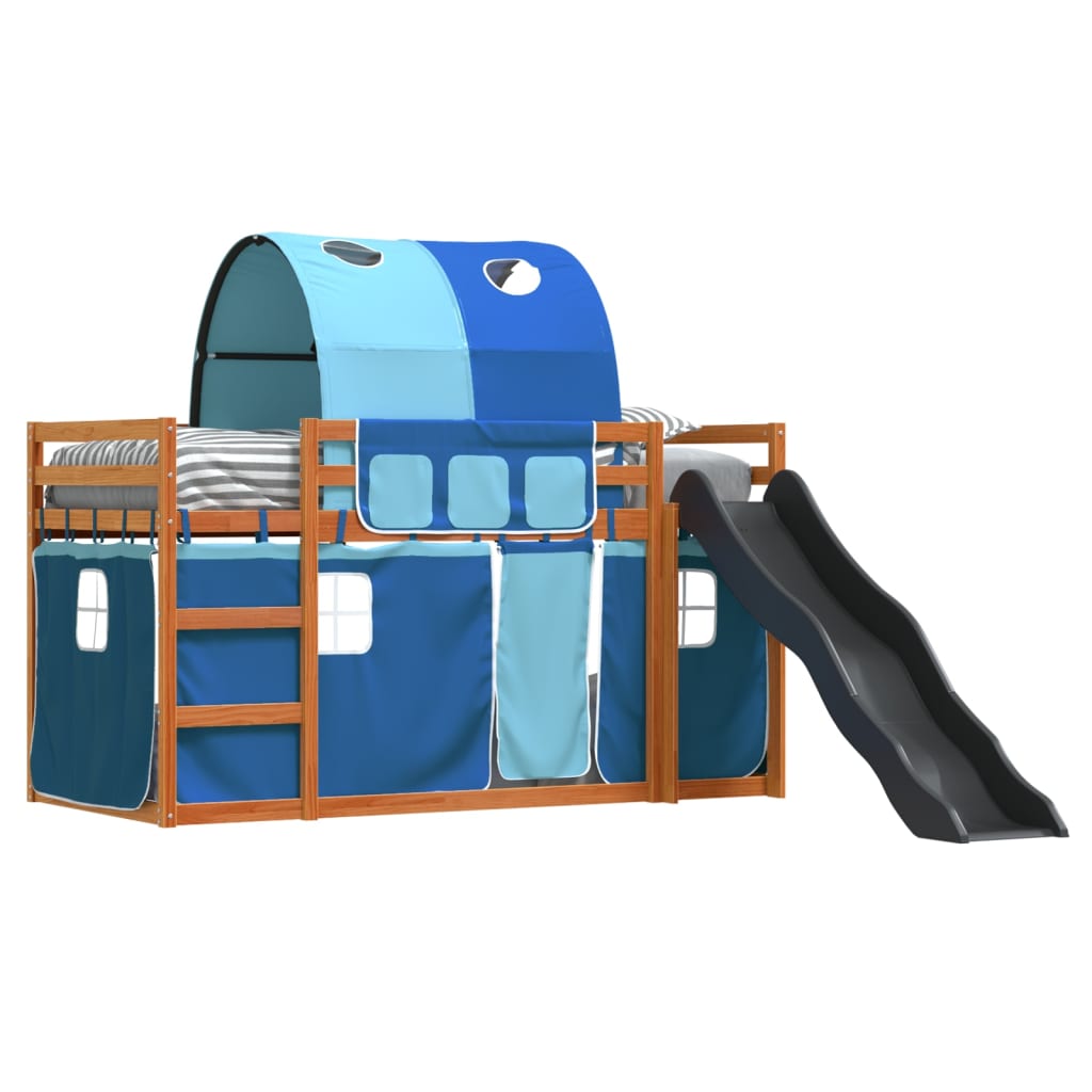 Bunk Bed without Mattress with Slide and Curtains Blue 90x200 cm