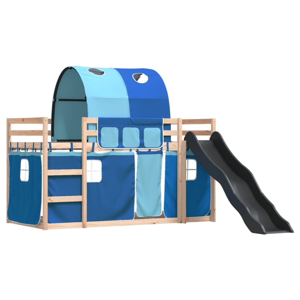 Bunk Bed without Mattress with Slide and Curtains Blue 90x190 cm Single
