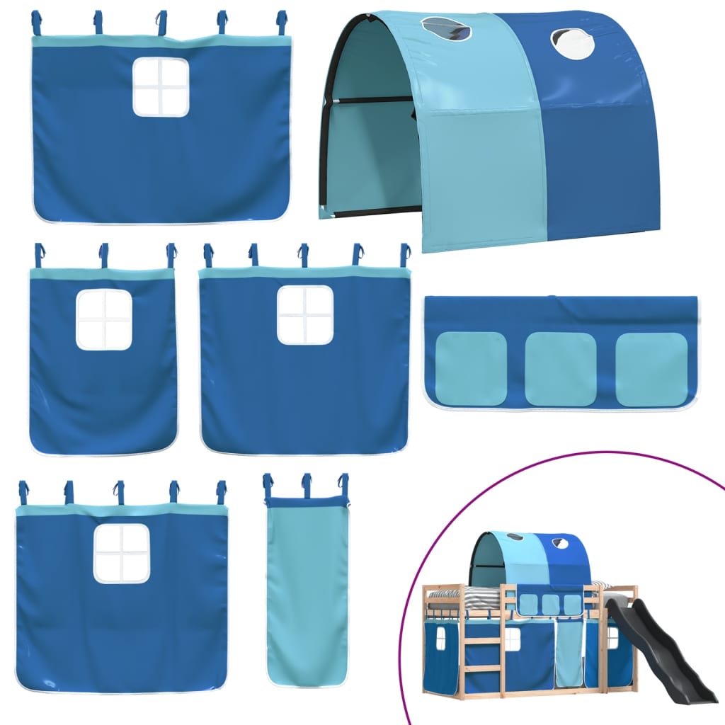 Bunk Bed without Mattress with Slide and Curtains Blue 90x190 cm Single