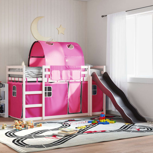 Bunk Bed without Mattress with Slide and Curtains Pink 90x190 cm Single