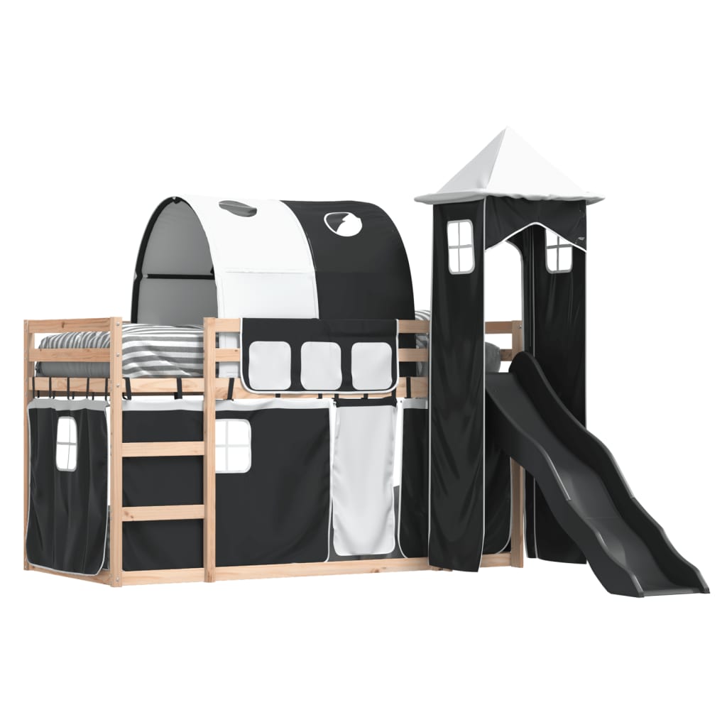 Bunk Bed without Mattress with Slide White and Black 90x190 cm Single