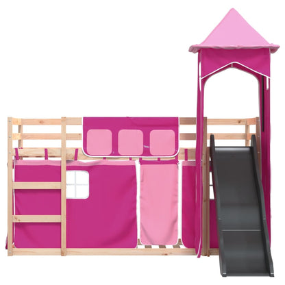 Bunk Bed without Mattress with Slide and Curtains Pink 90x200 cm