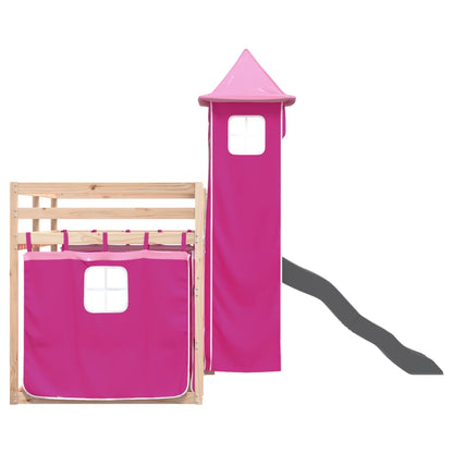 Bunk Bed without Mattress with Slide and Curtains Pink 90x200 cm