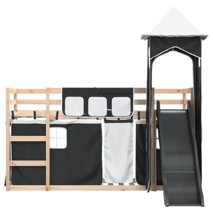 Bunk Bed without Mattress with Slide White and Black 90x190 cm Single
