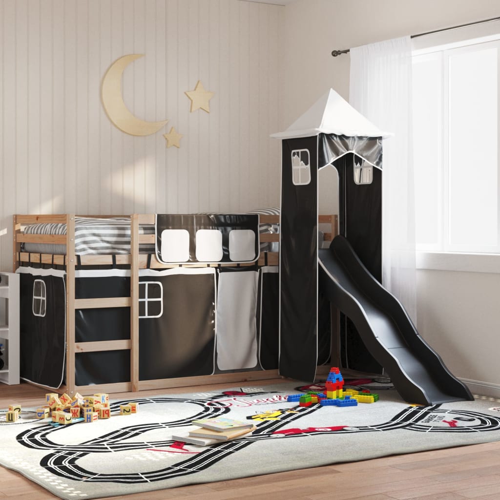 Bunk Bed without Mattress with Slide White and Black 90x190 cm Single