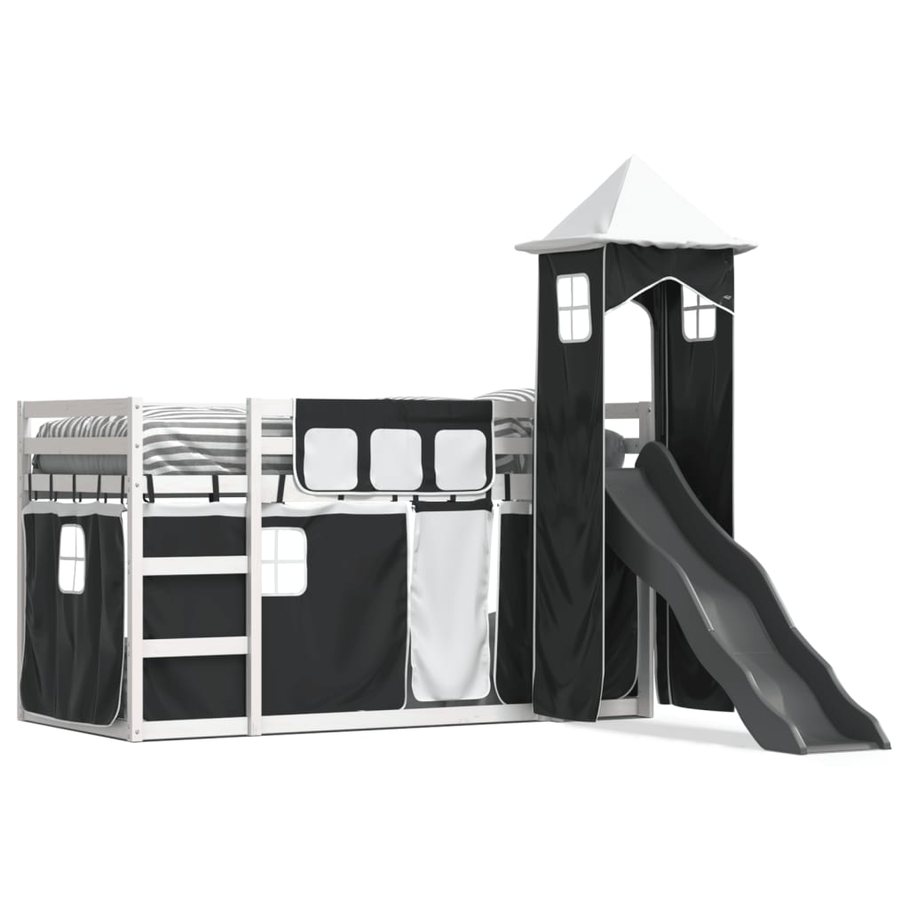 Bunk Bed without Mattress with Slide White and Black 90x190 cm Single