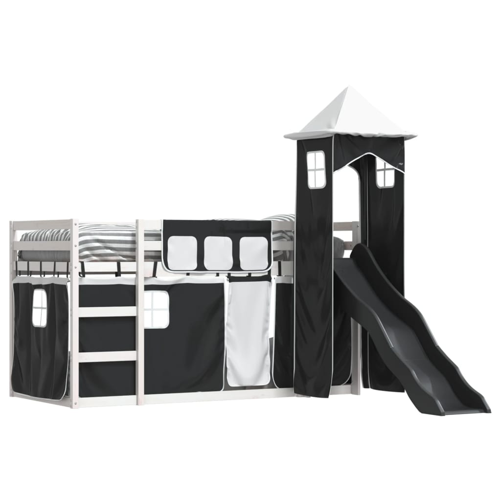 Bunk Bed without Mattress with Slide White and Black 90x190 cm Single
