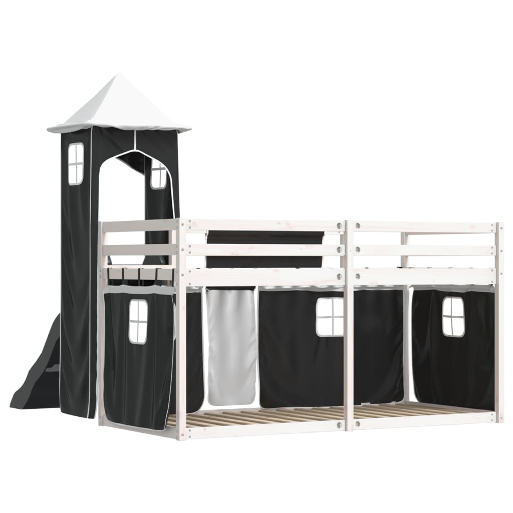 Bunk Bed without Mattress with Slide White and Black 90x190 cm Single