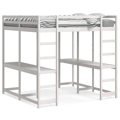 Loft Bed with Desk and Ladder White 180x200 cm Super King Solid Wood Pine