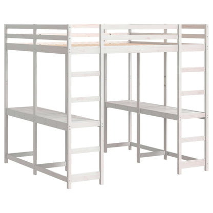 Loft Bed with Desk and Ladder White 180x200 cm Super King Solid Wood Pine