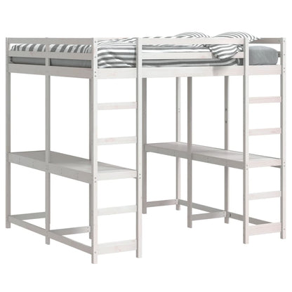 Loft Bed with Desk and Ladder White 180x200 cm Super King Solid Wood Pine
