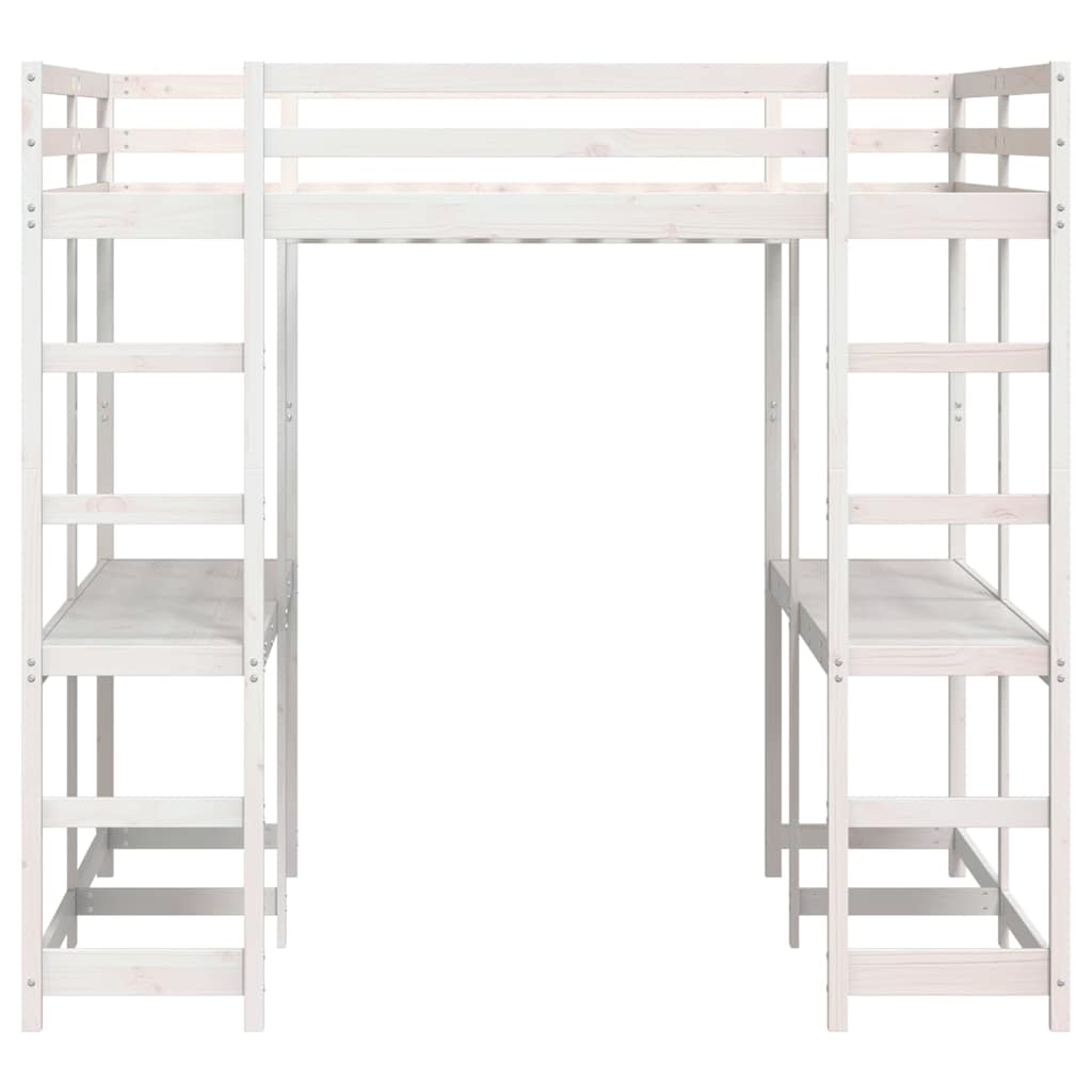 Loft Bed with Desk and Ladder White 180x200 cm Super King Solid Wood Pine