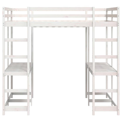 Loft Bed with Desk and Ladder White 180x200 cm Super King Solid Wood Pine