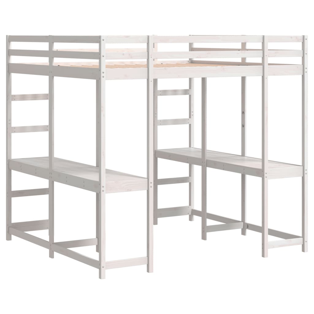 Loft Bed with Desk and Ladder White 180x200 cm Super King Solid Wood Pine