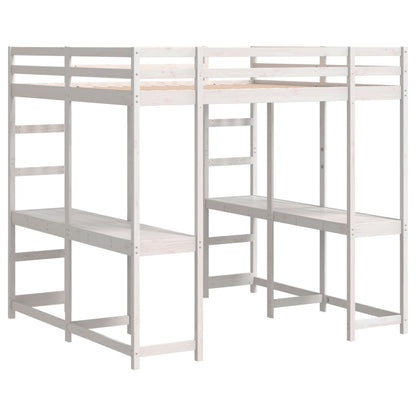 Loft Bed with Desk and Ladder White 180x200 cm Super King Solid Wood Pine