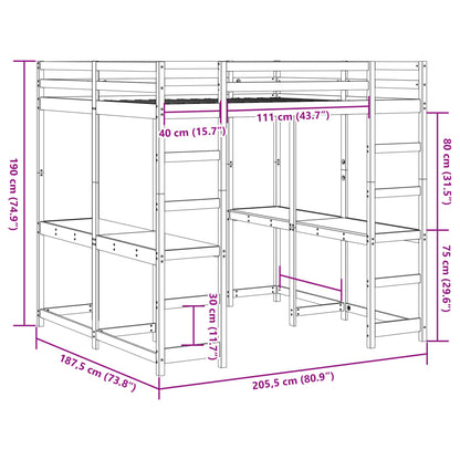 Loft Bed with Desk and Ladder White 180x200 cm Super King Solid Wood Pine