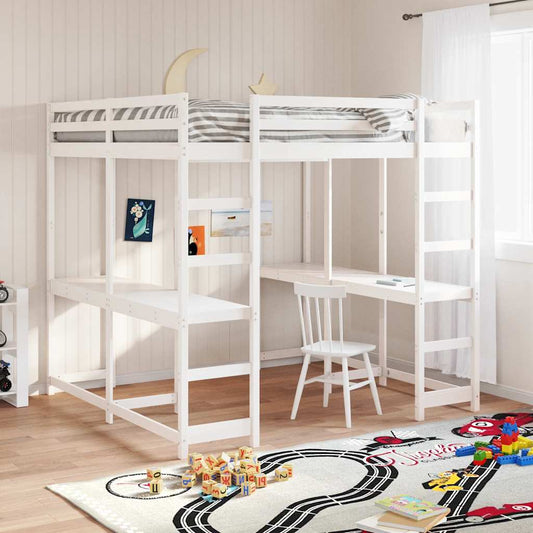 Loft Bed with Desk and Ladder White 180x200 cm Super King Solid Wood Pine
