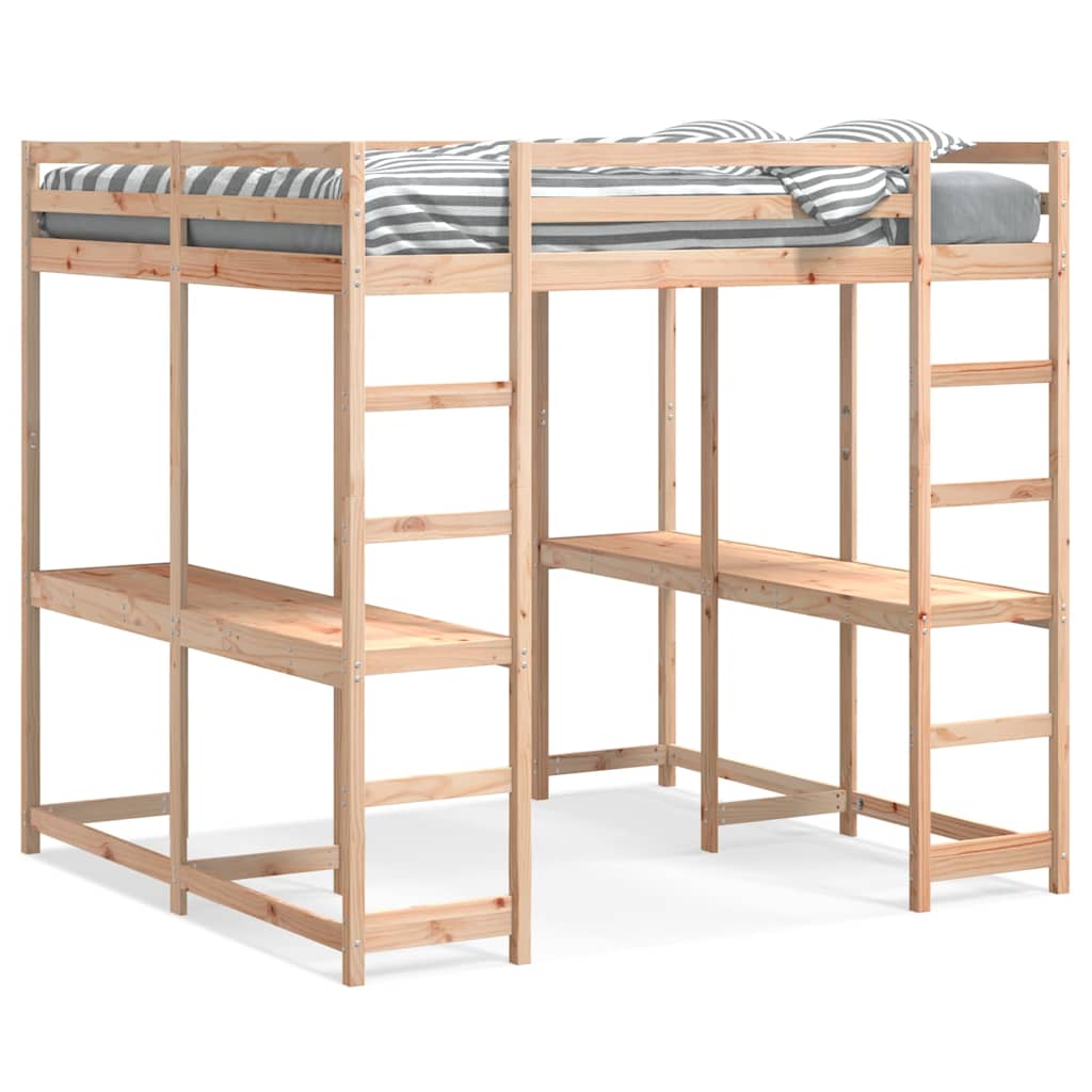 Loft Bed with Desk and Ladder 160x200 cm Solid Wood Pine