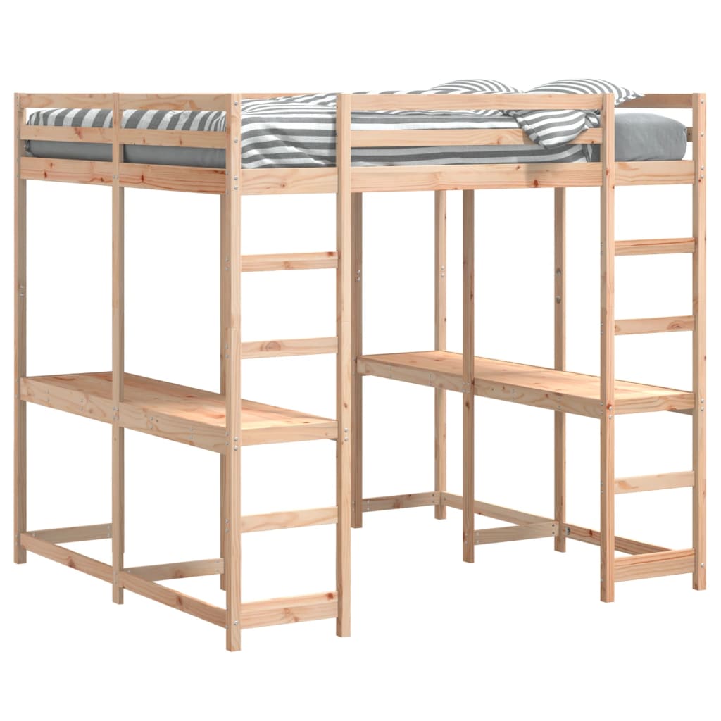 Loft Bed with Desk and Ladder 160x200 cm Solid Wood Pine