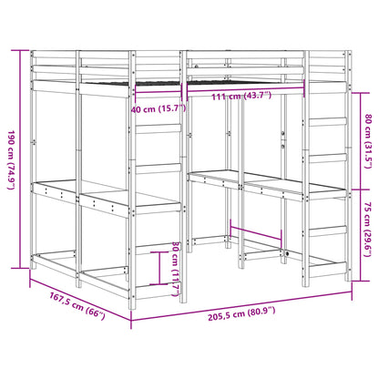 Loft Bed with Desk and Ladder 160x200 cm Solid Wood Pine