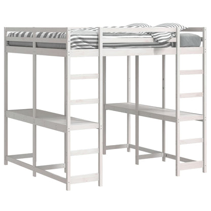 Loft Bed with Desk and Ladder White 160x200 cm Solid Wood Pine